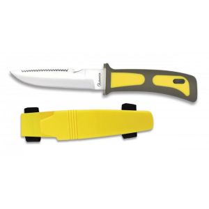 Cuchillo Albainox Submanirismo 31333-AM con hoja de acero 3Cr13Mov de 11,7 cm y empuñadura de ABS - Goma / Amarillo de 11,8 cm.