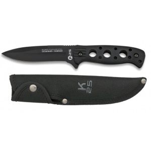 Cuchillo Táctico K-25 31574 con hoja de acero 7Cr17Mov de 12 cm y empuñadura de Aluminio / Negro de 11,5 cm.