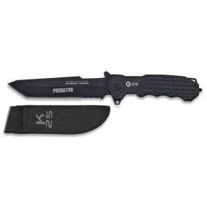 Cuchillo Táctico K-25 Predator 31768 con hoja de acero 7Cr17Mov de 14 cm y empuñadura de Aluminio / Negro de 13 cm.
