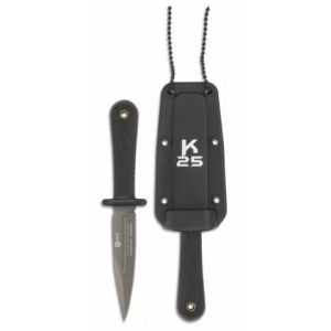 Cuchillo Táctico Botero K-25 31898 con hoja de acero 7Cr17Mov de 7,5 cm y empuñadura de ABS / Negro de 6,8 cm.