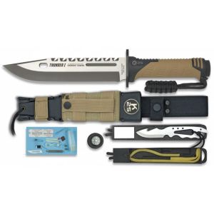 Cuchillo Táctico K-25 Thunder I 32018 con hoja de acero 8cr13 Mov HRC 58-60 de 20 cm y empuñadura de SFL-Goma / Coyote-Negro de 12,5 cm.