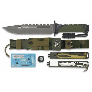 Cuchillo Táctico K-25 Thunder I 32019 con hoja de acero 8cr13 Mov HRC 58-60 de 20 cm y empuñadura de SFL-Goma / Verde-Negro de 12,5 cm.