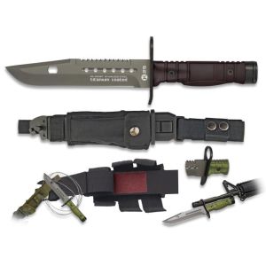 Cuchillo K-25 Táctico Bayoneta 32067 con hoja de acero 7Cr17Mov de 17,8 cm y empuñadura de Aluminio Engomado / Negro de 12,9 cm.