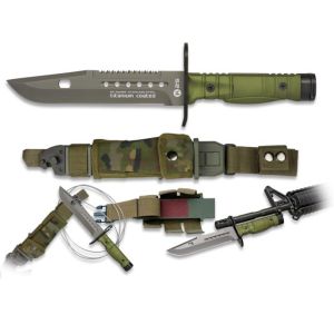 Cuchillo K-25 Táctico Bayoneta 32068 con hoja de acero 7Cr17Mov de 17,8 cm y empuñadura de Aluminio Engomado / Verde de 12,9 cm.