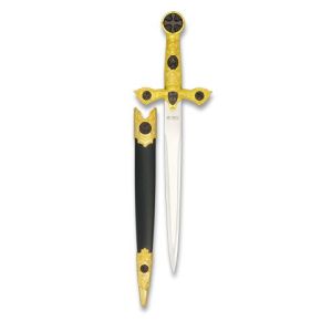 Cuchillo Decoracion Tole10 Templaria Alba 32108 con hoja de acero 3Cr13Mov de 24 cm y empuñadura de Zamak / Dorado de 11,5 cm.