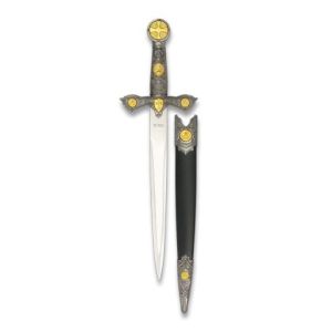 Cuchillo Decoracion Tole10 Templaria Alba 32109 con hoja de acero 3Cr13Mov de 24 cm y empuñadura de Zamak / Gris de 11,5 cm.