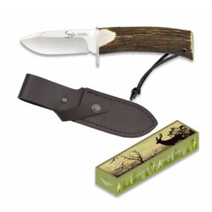 Cuchillo Steel 440 Caza 32129 con hoja de acero 7Cr17Mov HRC 56-58 de 9 cm y empuñadura de Asta de Ciervo de 12,8 cm.