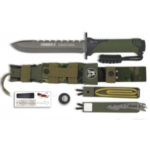 Cuchillo Táctico K-25 Thunder Ii 32134 con hoja de acero 8cr13 Mov HRC 58-60 de 17 cm y empuñadura de SFL- Goma / Verde-Negro de 12,5 cm.