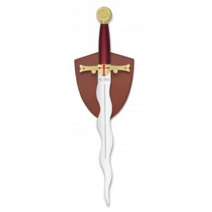 Cuchillo Decoración Tole10 32204 con hoja de acero 3Cr13Mov de 23,7 cm y empuñadura de ABS - Zamak / Rojo y Dorado de 12,8 cm.