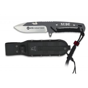Cuchillo Táctico K-25 Nude 32261 con hoja de acero 7Cr17Mov de 10,8 cm y empuñadura de Acero sin Cachas y Encordado Negro de 12,7 cm.