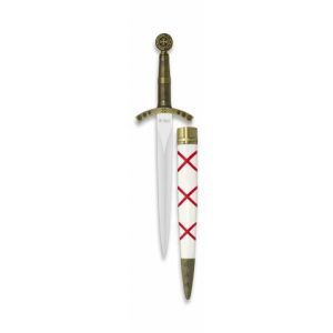 Cuchillo Decoración Tole10 Templarios 32304 con hoja de acero 3Cr13Mov de 24 cm y empuñadura de Zamak / Dorado de 12,6 cm.