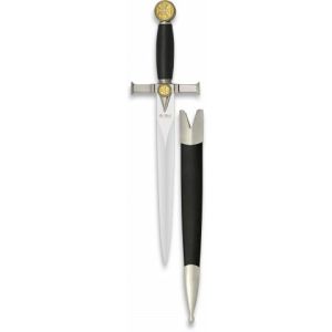 Cuchillo Decoración Tole10 Templarios 32308 con hoja de acero 3Cr13Mov de 24 cm y empuñadura de ABS - Zamak / Negro y Cromo de 12,8 cm.