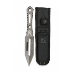 Cuchillo Táctico Lanzador K-25 32375 con hoja de acero 7Cr17Mov de 9,5 cm y empuñadura de Acero sin Cachas de 10 cm.