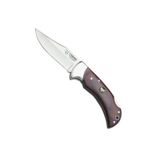 Navaja Cudeman 324-RF hoja de acero MoVa 1.4116 de 9,5 cm y empuñadura de estamina roja de 11,5 cm con funda de cuero