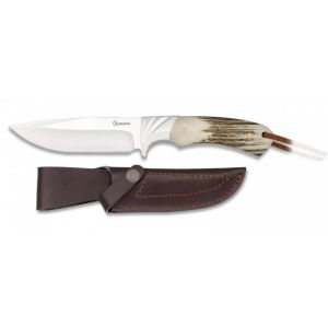 Cuchillo Albainox Caza 32456 con hoja de acero 3Cr13Mov de 11,8 cm y empuñadura de Asta de Ciervo de 12,4 cm.