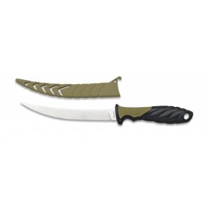 Cuchillo Albainox Pesca 32508 con hoja de acero 3Cr13Mov de 15,8 cm y empuñadura de ABS - Goma / Negro y Verde de 13 cm.