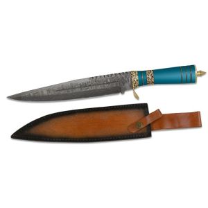 Cuchillo Deportivo Albainox Damasco 32564 con hoja de acero DAMASCO 256 CAPAS de 25,5 cm y empuñadura de Acrílico-Resina de 14,7 cm.