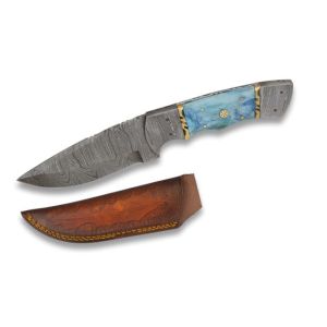 Cuchillo Deportivo Albainox Damasco Hueso Azul 32567 con hoja de acero Damasco 256 Capas de 10,6 cm y empuñadura de Hueso Azul de 12,2 cm.