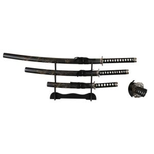 Tole 10 Set de 3 Katanas. Negro. con Stand 32579.