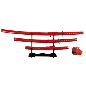Tole 10 Set de 3 Katanas Rojas con Stand 32583.