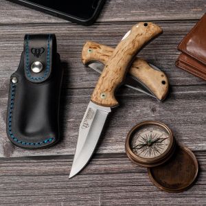 Navaja Cudeman 326-DF con hoja de acero böhler N-690Co de 9,5 cm y empuñadura de abedul rizado con separador azul y funda incluida