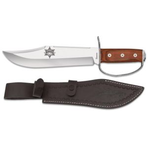 Cuchillo con Defensa Albainox Marshal 32604 con hoja de acero 3Cr13Mov de 25 cm y empuñadura de estamina Roja de 12 cm.