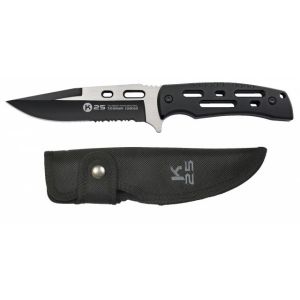 Cuchillo Táctico K-25 32608 con hoja de acero 7Cr17Mov de 13,2 cm y empuñadura de Aluminio / Negro de 11,5 cm.