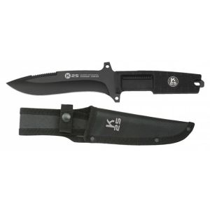 Cuchillo Táctico K-25 32629 con hoja de acero 7Cr17Mov de 16,3 cm y empuñadura de Goma Negro de 12,8 cm.