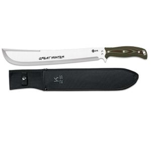 Machete K-25 Great Hunter 32685 con hoja de acero 3Cr13Mov de 37 cm y empuñadura de G10/Wengue Verde de 15 cm.