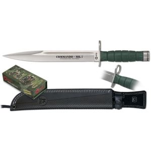 Cuchillo Bayoneta K-25 COMMANDO-MR.7 32688 con hoja de acero 7Cr17Mov de 26 cm y empuñadura de G10/Verde de 13 cm.