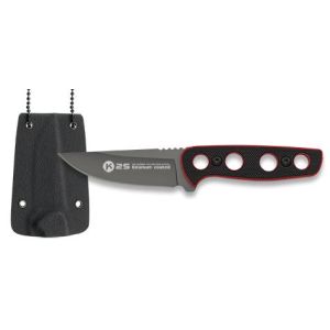 Cuchillo K-25 32690 con hoja de acero 7Cr17Mov de 6,3 cm y empuñadura de G10/Negro y rojo de 7,2 cm.