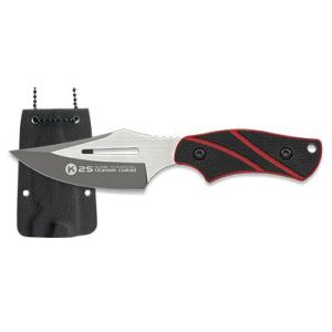 Cuchillo K-25 32691 con hoja de acero 3Cr13Mov de 7 cm y empuñadura de G10/Negro y rojo de 6,5 cm.
