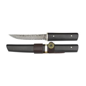 Cuchillo Madera Noble Albainox 32701 con hoja de acero Damasco 73 capas de 11,6 cm y empuñadura de Madera de Ébano de 9,5 cm.