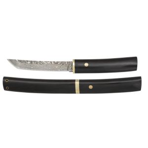 Cuchillo Madera Noble Albainox 32702 con hoja de acero Damasco 73 capas de 11,1 cm y empuñadura de Madera de Ébano de 10,6 cm.