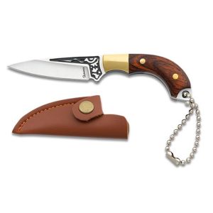 Cuchillo Llavero Albainox 32711 con hoja de acero 3Cr13Mov de 4,7 cm y empuñadura de estamina roja de 4,5 cm.