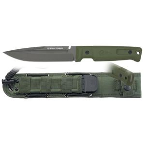 Cuchillo Táctico K-25 32756 con hoja de acero 4CR13MOV de 15 cm y empuñadura de Goma Verde de 13,2 cm.