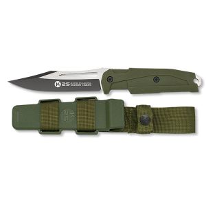 Cuchillo Táctico K-25 32758 con hoja de acero 7Cr17Mov de 11,5 cm y empuñadura de Goma Verde de 12,3 cm.