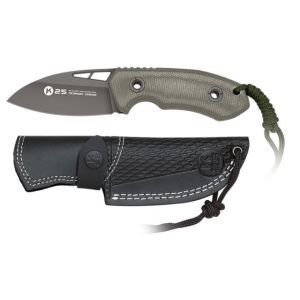 Cuchillo Táctico K-25 32760 con hoja de acero 7Cr17Mov de 8 cm y empuñadura de Micarta Verde de 11 cm.