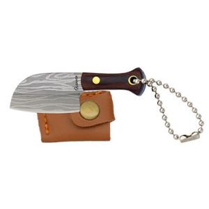 Cuchillo de Caza Llavero Albainox 32766 con hoja de acero Damasco de 3,5 cm y empuñadura de Madera de 6,5 cm.