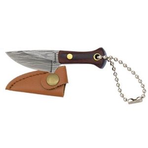 Cuchillo de Caza Llavero Albainox 32767 con hoja de acero Damasco de 3,6 cm y empuñadura de Madera de 6,4 cm.