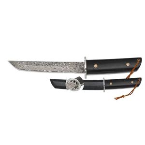 Cuchillo Caza Albainox 32788 con hoja de acero Damasco 73 capas de 15,5 cm y empuñadura de Ébano de 11,3 cm.