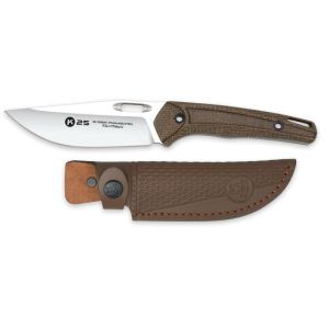 Cuchillo Táctico K-25 Caramelo 32820 con hoja de acero 7Cr13MoV de 11 cm y empuñadura de Micarta de 11,7 cm.