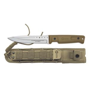 Cuchillo Táctico K-25 32821 con hoja de acero 4CR13MOV de 15 cm y empuñadura de Goma Tan de 13 cm.