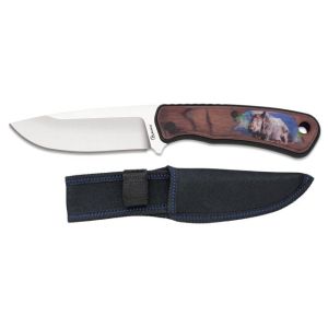 Cuchillo Caza Albainox Jabalí 32826 con hoja de acero 3Cr13Mov de 10,7 cm y empuñadura de ABS-Madera / Diseño 3D de 12 cm.