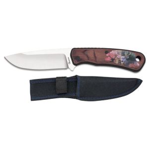 Cuchillo Caza Albainox Ciervo 32827 con hoja de acero 3Cr13Mov de 10,7 cm y empuñadura de ABS-Madera / Diseño 3D de 12 cm.