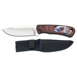 Cuchillo Caza Albainox Pesca 32828 con hoja de acero 3Cr13Mov de 10,7 cm y empuñadura de ABS-Madera / Diseño 3D de 12 cm.