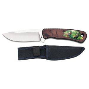 Cuchillo Caza Albainox Perdiz 32829 con hoja de acero 3Cr13Mov de 10,7 cm y empuñadura de ABS-Madera / Diseño 3D de 12 cm.