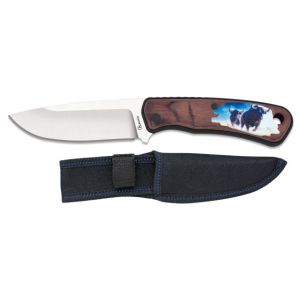 Cuchillo Caza Albainox Toro 32830 con hoja de acero 3Cr13Mov de 10,7 cm y empuñadura de ABS-Madera / Diseño 3D de 12 cm.