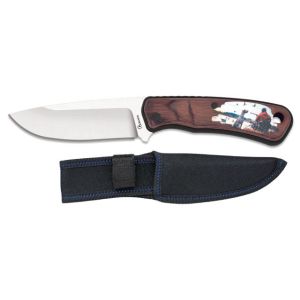 Cuchillo Caza Albainox Caza 32831 con hoja de acero 3Cr13Mov de 10,7 cm y empuñadura de ABS-Madera / Diseño 3D de 12 cm.