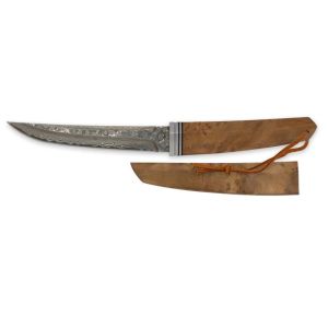 Cuchillo Albainox 32832 con hoja de acero Damasco 73 Capas de 12,8 cm y empuñadura de Madera de Raíz de 11,5 cm.